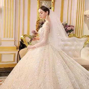 Атласное основное свадебное платье, новое простое французское платье с высокой текстурой Qidi Hepburn, тонкое зимнее платье с рукавами-рукавами L белый