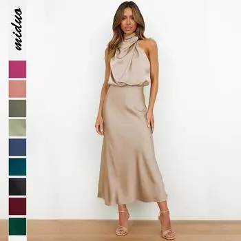 Атласное платье без рукавов Легкое вечернее платье S