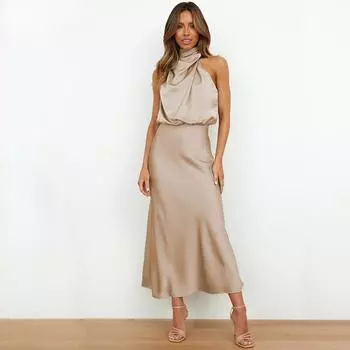 Атласное платье без рукавов Модное элегантное легкое вечернее платье S