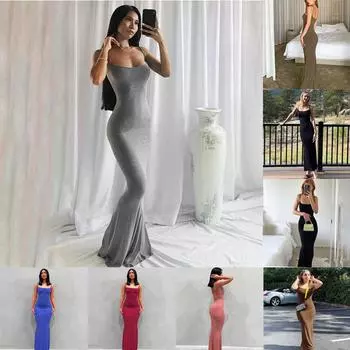 Атласное платье макси без рукавов с открытой спиной, женское летнее облегающее элегантное сексуальное платье, женский клубный сарафан на день рождения 3XL