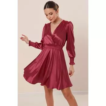 Атласное платье на талии и рукавах с подкладкой из жакета