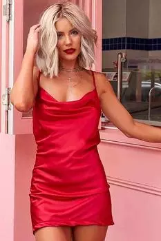 Атласное платье с кружевом и грудью Merry See, красное