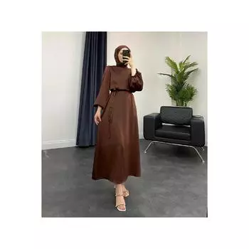 Атласное платье с объемными рукавами Dimitra Коричневое