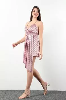 Атласное Платье с Узором-Розовый