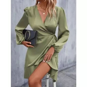 Атласное платье с V-образным вырезом и средней талией, с глубоким вырезом, повседневное, средней длины, милая женская одежда, повседневные платья XS королевский синий