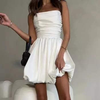 Атласное плиссированное сексуальное пышное платье-футляр для женщин, мини-вечерние облегающие платья, женские летние элегантные роскошные белые платья для дня рождения и клуба XS белый