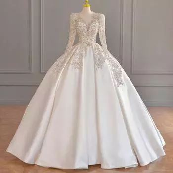 Атласное свадебное платье, основное свадебное платье премиум-класса, французское платье с длинными рукавами и небольшим шлейфом, супертонкое сетчатое платье в стиле ретро L