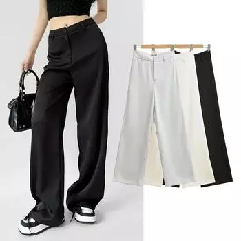 Атласные холодные брюки для женщин, европейские и американские повседневные брюки с высокой талией, модные прямые брюки XS серый