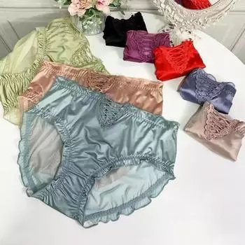 Атласные кружевные трусики большого размера бесшовные трусы женские трусы Icesilk сексуальное женское нижнее белье One size зелёный