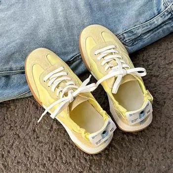 Атласные немецкие кроссовки в балетном стиле для женщин 2025 года, новые модные универсальные, удобные и легкие туфли для спорта и отдыха Forrest Gump 35 бежевый