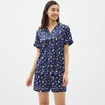 Атласные пижамы GU by Uniqlo, шорты с короткими рукавами Disney