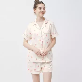 Атласные пижамы с короткими рукавами GU by Uniqlo, персиковый цвет