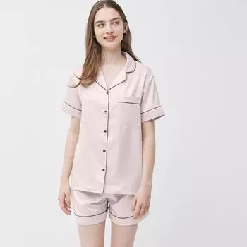 Атласная пижама Gu By Uniqlo с короткими рукавами и шортами 10 PINK/XS