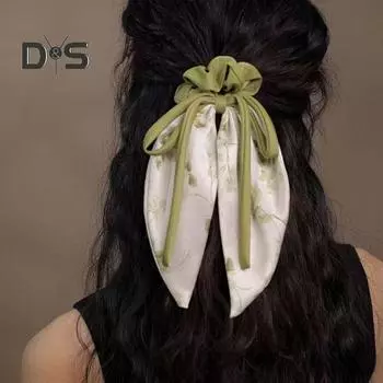 Атласные резинки для волос для женщин и девочек, держатель для хвоста, эластичная длинная лента, декор в виде банта, длинная вьющаяся тонкая повязка для волос, аксессуары для волос чёрный