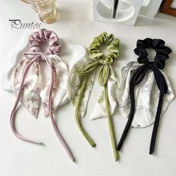 Атласные резинки для волос для женщин и девочек, держатель для хвоста, эластичная длинная лента, декор в виде банта, длинная вьющаяся тонкая повязка для волос, аксессуары для волос фиолетовый