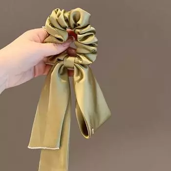 Атласные резинки для волос с бантом для женщин, девочек, жемчужные, однотонные, скранчи, французские резинки для волос, аксессуары для волос, держатель для хвостика