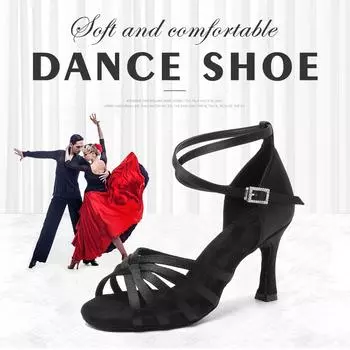 Атласные туфли для латинских танцев «рыбий рот», модные классические танцевальные туфли на высоком каблуке, каблук 7 см 34 коричневый