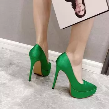 Атласные туфли-лодочки, женские модные туфли-лодочки с острым носком, модные туфли на высоком каблуке на платформе, женские пикантные вечерние туфли для выпускного вечера, туфли-лодочки без шнуровки на шпильке 33