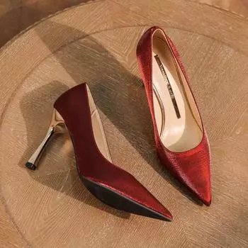 Атласные туфли на шпильках, роскошные, темпераментные, свадебные туфли, банкетные, универсальные, женские туфли, белые, красные, на высоком каблуке 34