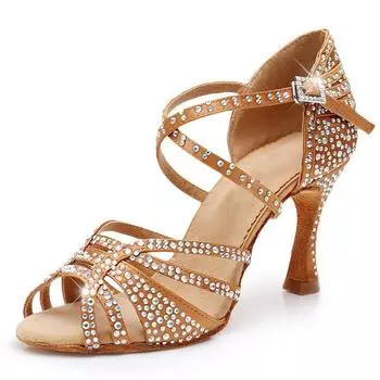 Атласные женские туфли для латинских танцев на высоком каблуке Обувь для взрослых для бальных танцев Обувь для социальных танцев Мягкая подошва 38 коричневый