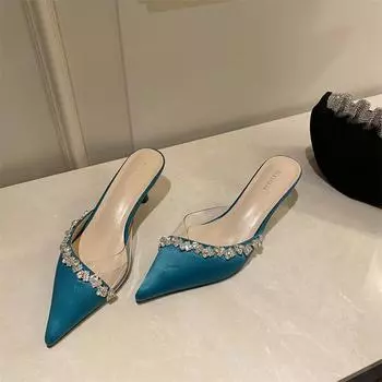 Атласные женские туфли-лодочки со стразами, элегантные женские туфли-лодочки на высоком каблуке с острым носком, летние модные туфли для выпускного вечера 39 белый