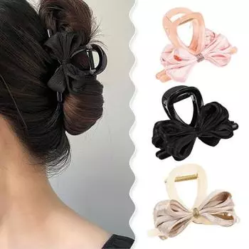 Атласный декор с бантом, коготь для волос, женская заколка для волос с сильной хваткой, дизайн с бантом, заколка для волос на затылке, аксессуары для волос розовый