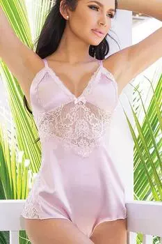 Атласный комбинезон Merry See с кружевной вышивкой, розовый