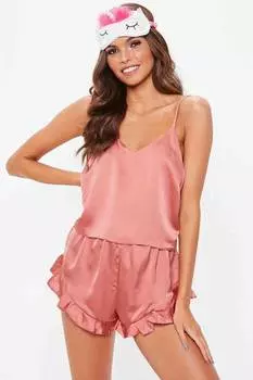 Атласный пижамный комплект Merry See с шортами Розовый