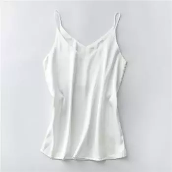 Атласный шелковый топ на бретелях, маленький жилет, женский летний, без рукавов, шелковый внутренний, V-образный вырез, однотонный, для ношения под низ S белый