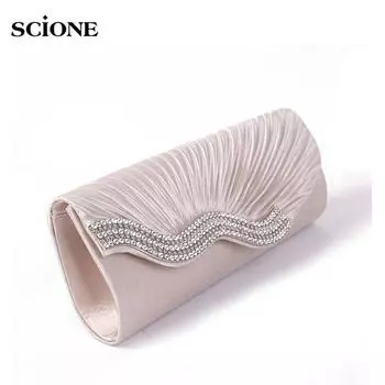 Атласный свадебный кошелек со стразами, свадебная цепочка для ужина, клатч, винтажная вечерняя сумочка чёрный