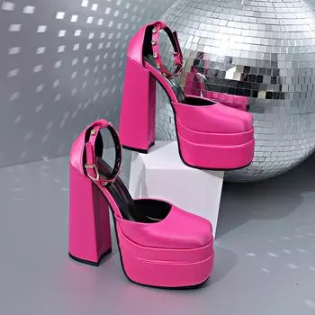 Атласный водонепроницаемый стол модные и удобные высокие каблуки не устают ноги французские стразы однословная пряжка сумка голова трендовые сандалии 35 розы красного