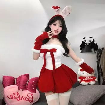 Атмосфера Рождества в флокированном топе-трубе красного цвета, женском осенне-зимнем комбинезоне, сексуальном нижнем белье One size