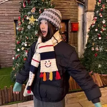 Атмосфера ручной вышивки снеговика вязаный шарф для женщин Рождество новый теплый и толстый студенческий шарф с кисточками 150 * 45cm