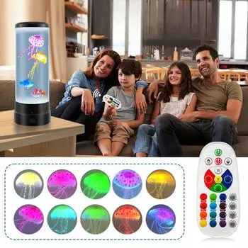 Атмосфера спальни, красочные огни, медузы, рыбы, светодиодный небольшой ночник, украшение для дома, портативная настольная лампа с дистанционным управлением чёрный