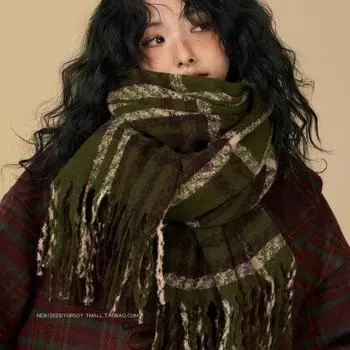 Атмосфера Студенческая осень/зима новый теплый толстый шарф женский повседневный универсальный красочный сетчатый шарф 195*60cm зелёный