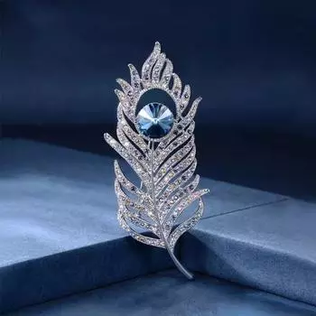 Атмосферная брошь в виде пера, высококачественная женская роскошная темпераментная брошь из кристаллов, легкая роскошная брошь для костюма, аксессуары