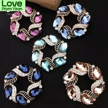 Атмосферная хрустальная брошь рубашка пальто женская круглая лента синяя цветочная винтажная одежда корсаж