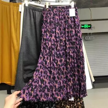 Атмосферная ретро-фиолетовая юбка в мелкую цветочную складку, юбка-плиссе с драпировкой, универсальная юбка средней и длинной длины One size фиолетовый