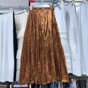 Атмосферная ретро юбка с цветочным принтом юбка женская весна 2025 плиссированная юбка плиссированная юбка a word маятник длинная юбка one size fits all коричневый