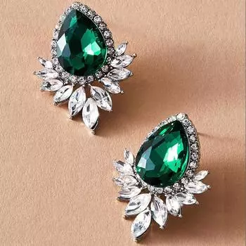 Атмосферные модные серьги-капли, модные серьги-гвоздики с изумрудным блеском и бриллиантами, ювелирные изделия, аксессуары для одежды зелёный