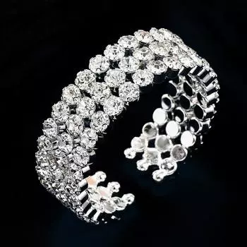 Атмосферный легкий роскошный шарм Три ряда полных бриллиантовых браслетов с бриллиантами Женский кружевной круглый бриллиантовый открытый браслет серебряный