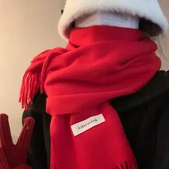 Атмосферный шарф женский сезонный утолщенный теплый вязаный шарф шаль с бахромой небесно-голубой