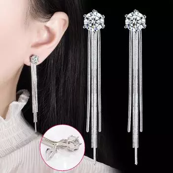 Атмосферный свет Роскошь Мода Длинные серьги с бахромой и инкрустацией бриллиантами Женственность Один товар Тенденция Один товар