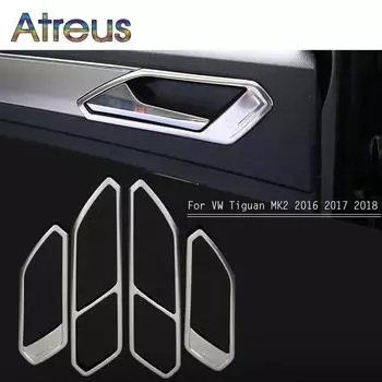 Atreus 4 шт., дверная ручка, чаша, рамка, накладка, наклейки для VW Volkswagen Tiguan 2 2016 2017 2018, аксессуары Stainless Silver