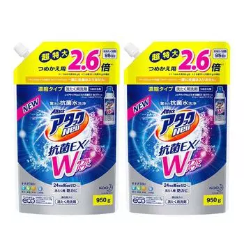 Attack Neo Antibacterial EX W Power Laundry Detergent Concentrated Liquid Refill 950g x 2 [Bulk Purchase] (2.6x)