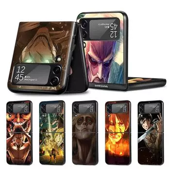 Attack On Titan Anime Cell Phone Case for Samsung Galaxy Z Flip3 5G Flip4 Black Coque Z Flip 3 Hard PC Luxury Cover Zflip3 Funda Samsung Z Flip3 5G
