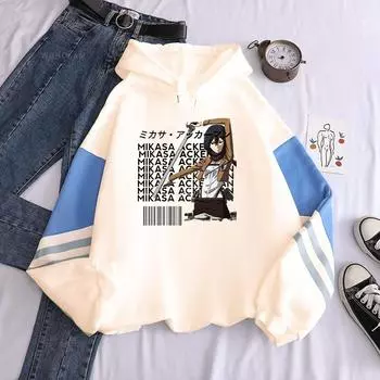 Атака титанов аниме-толстовка с длинным рукавом уличная одежда Harajuku эстетика Микаса Акерман графика 90-х годов свободный универсальный свитшот XS чёрный