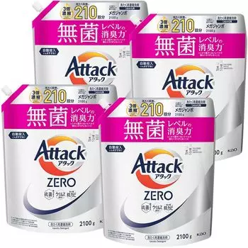 Attack ZERO Лучшая моющая способность в истории Attack Дезодорирующая сила стерильного уровня Запасной блок 2100 г x 4 штуки [Продажа упаковками] жидкость.
