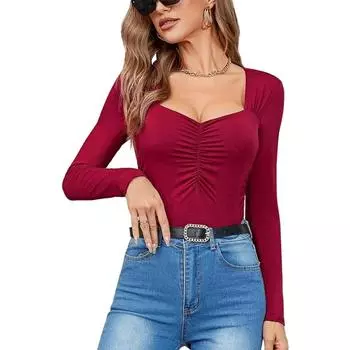 ATTRACO рубашки с длинными рукавами для женщин, топ со встроенным бюстгальтером и рюшами, топ с вырезом в форме сердца, топ на выход