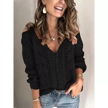 AttracoFashion Женское однотонное пальто с v-образным вырезом, свободная длинная вязаная куртка-свитер